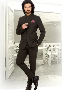 Solid Color Terry Rayon Jodhpuri Suit in Black