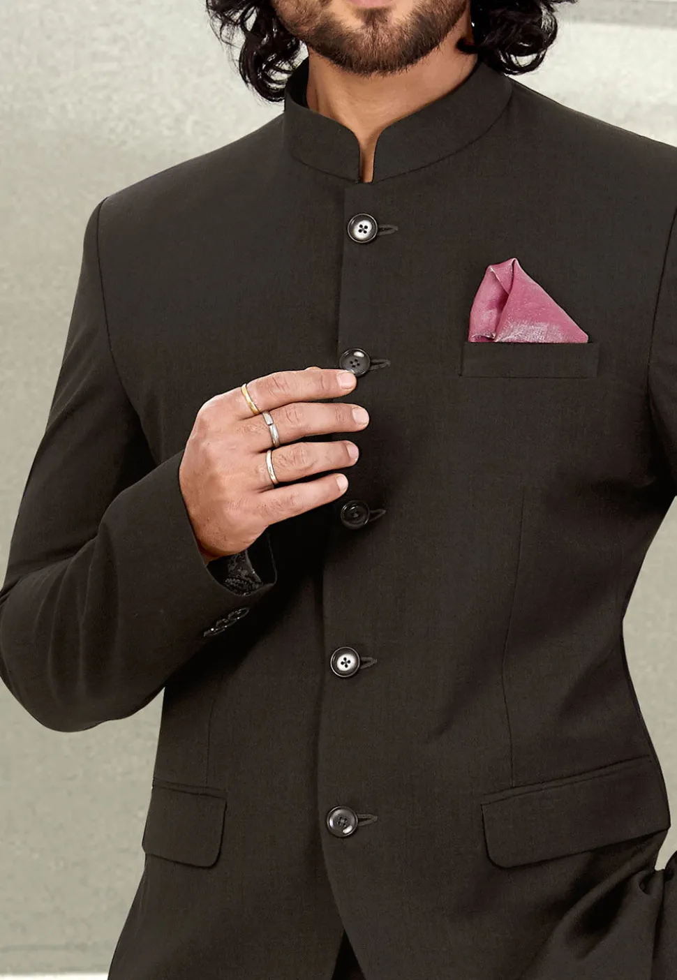 Solid Color Terry Rayon Jodhpuri Suit in Black