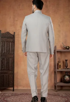 Solid Color Terry Rayon Jodhpuri Suit in Grey