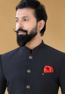 Solid Color Terry Rayon Jodhpuri Suit in Black