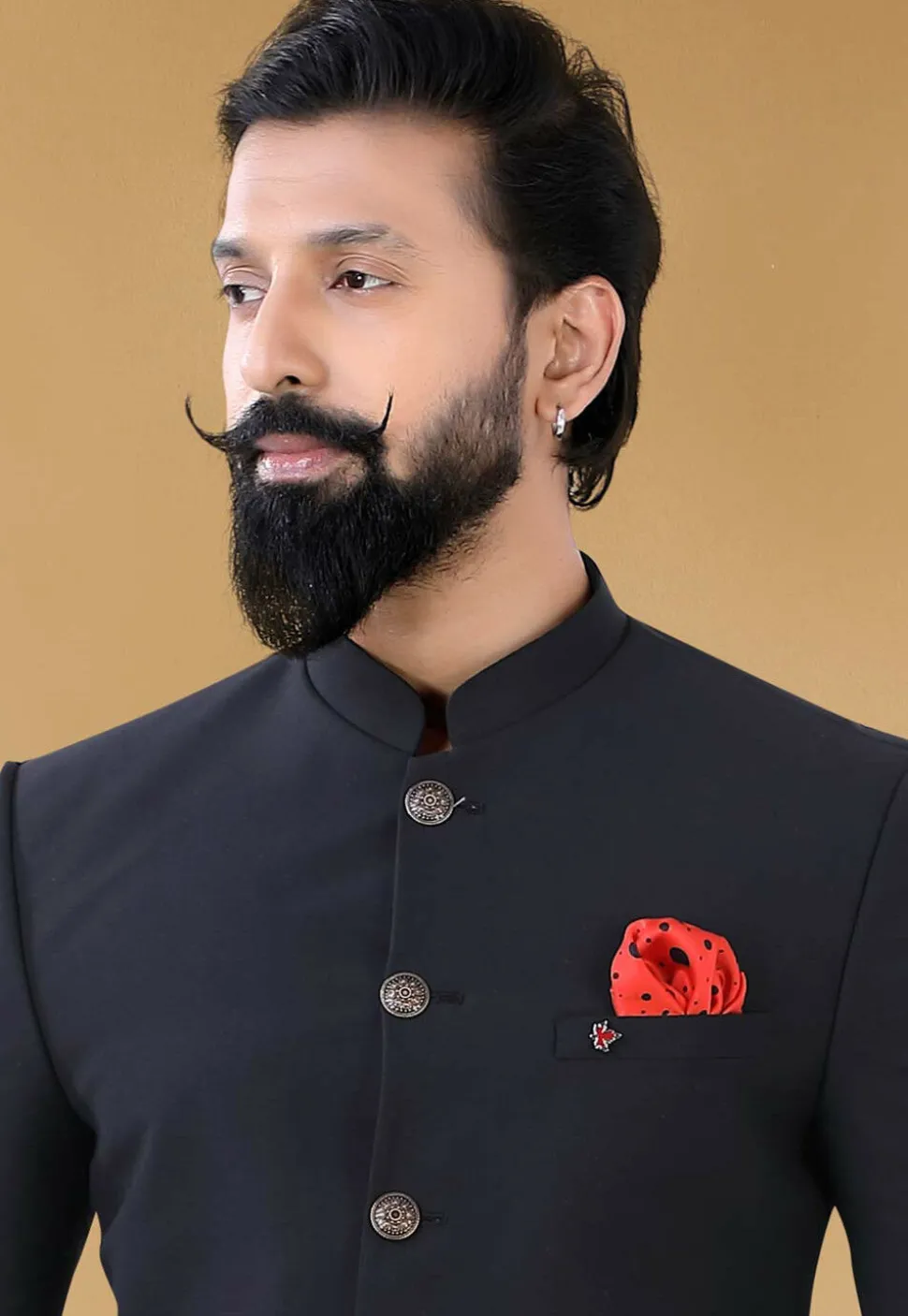 Solid Color Terry Rayon Jodhpuri Suit in Black
