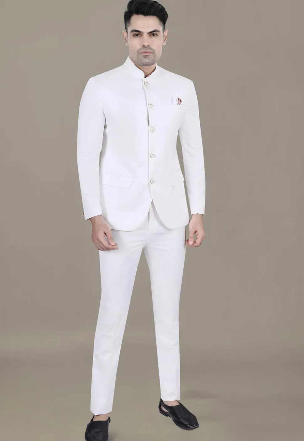 Solid Color Terry Rayon Jodhpuri Suit in Off White