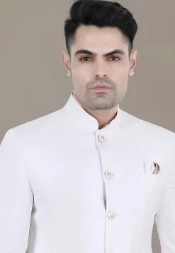 Solid Color Terry Rayon Jodhpuri Suit in Off White