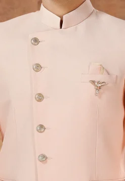 Solid Color Terry Rayon Jodhpuri Suit in Peach