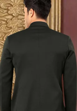Solid Color Terry Rayon Jodhpuri Jacket in Black