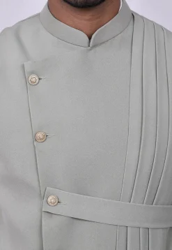 Solid Color Terry Rayon Nehru Jacket in Dusty Green