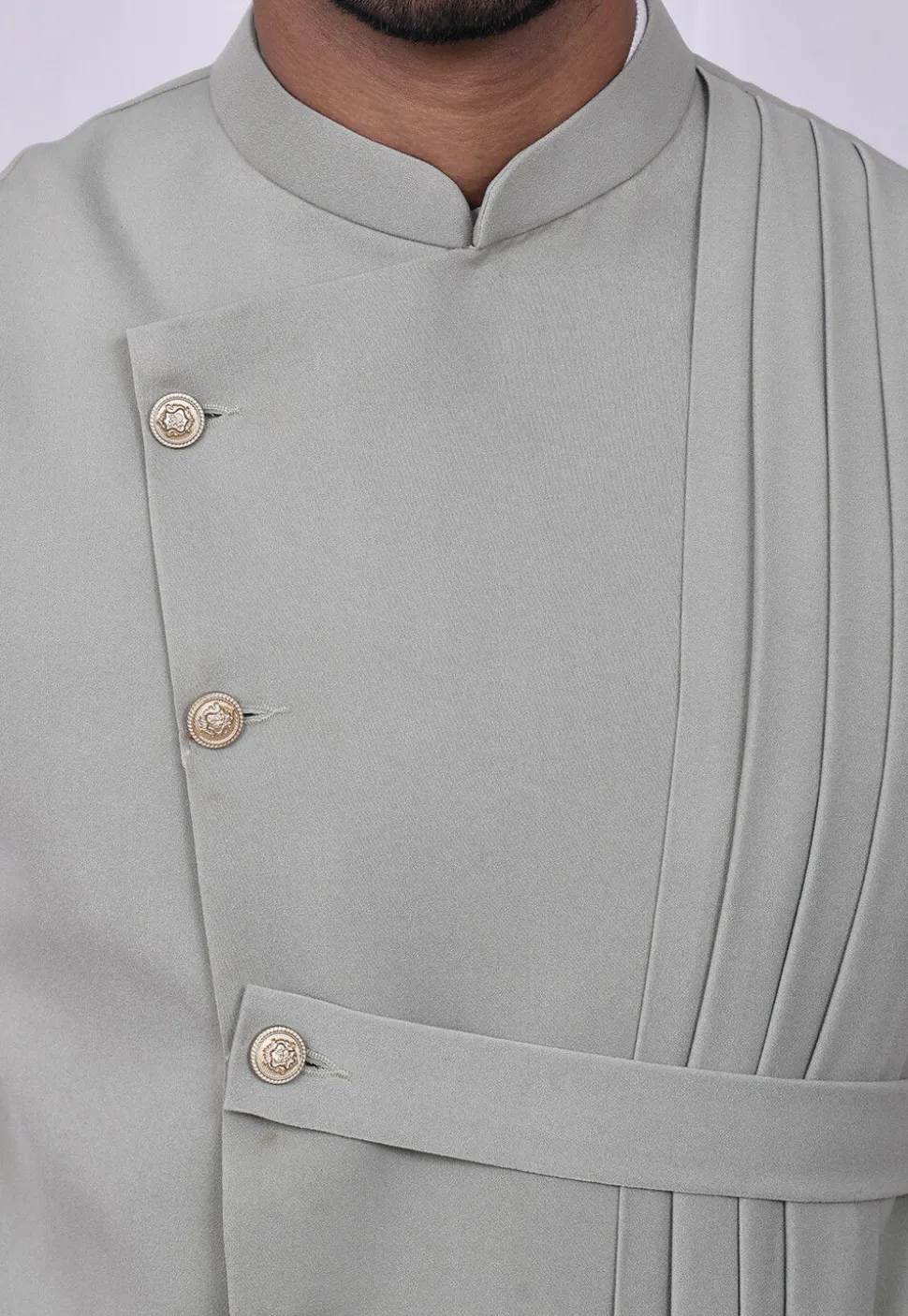 Solid Color Terry Rayon Nehru Jacket in Dusty Green