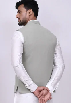 Solid Color Terry Rayon Nehru Jacket in Dusty Green