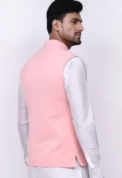 Solid Color Terry Rayon Nehru Jacket in Peach