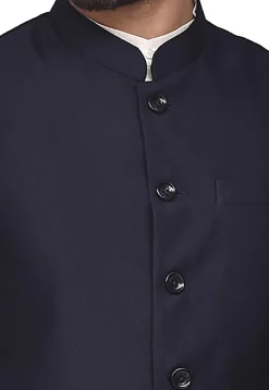 Solid Color Terry Rayon Nehru Jacket in Navy Blue