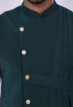 Solid Color Terry Rayon Nehru Jacket in Dark Teal Green