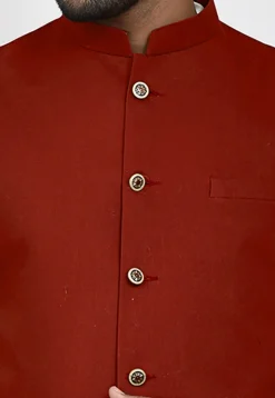 Solid Color Terry Rayon Nehru Jacket in Maroon