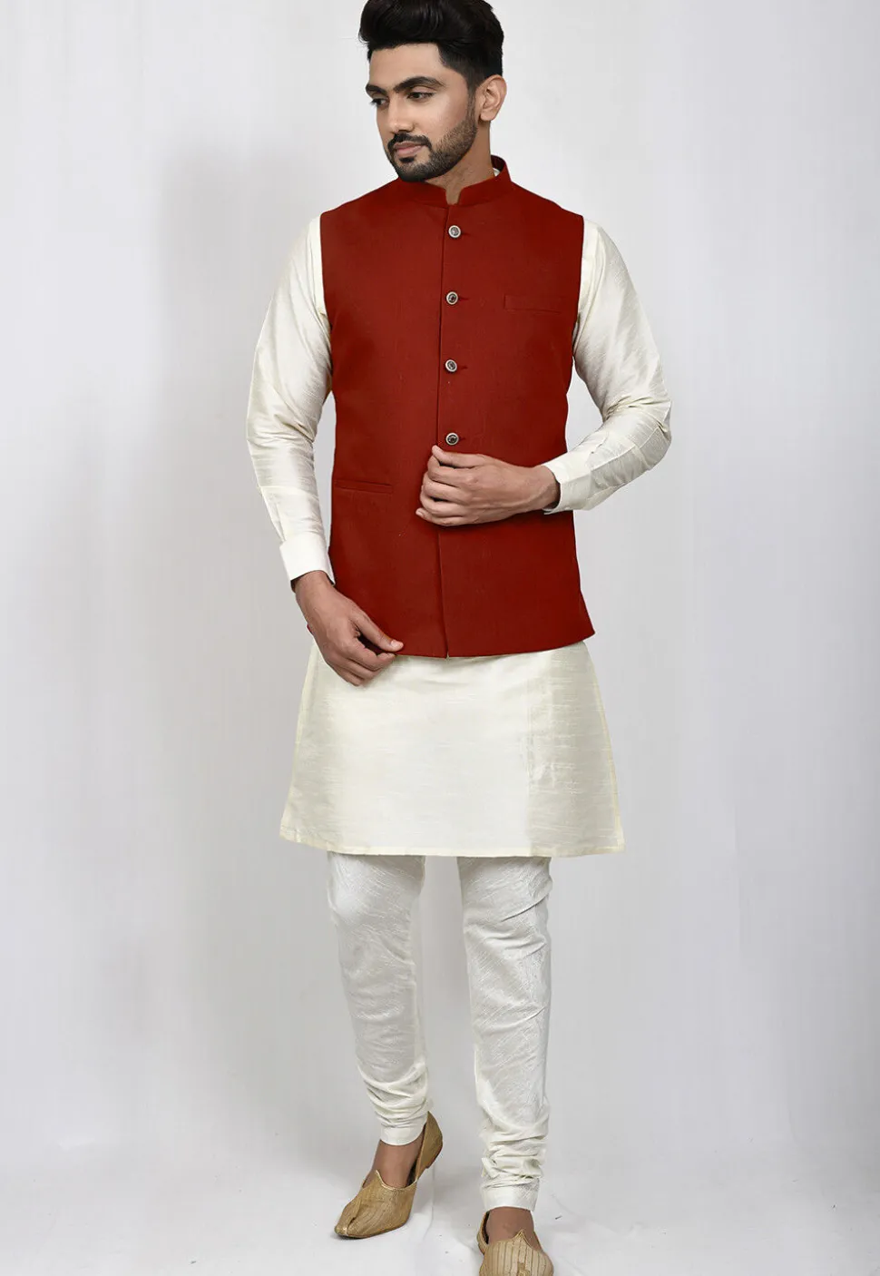 Solid Color Terry Rayon Nehru Jacket in Maroon