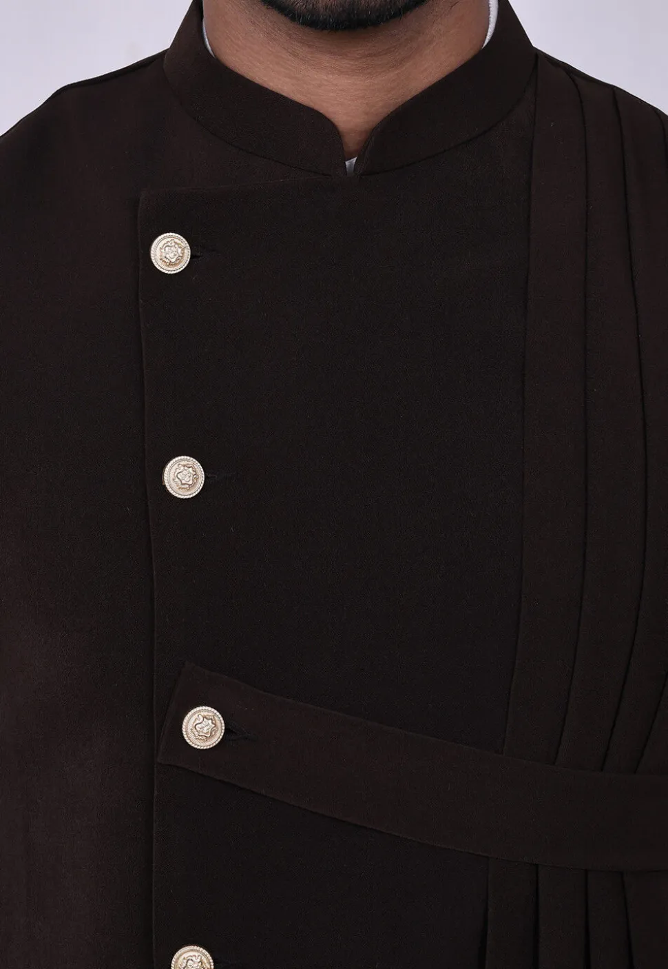 Solid Color Terry Rayon Nehru Jacket in Dark Brown
