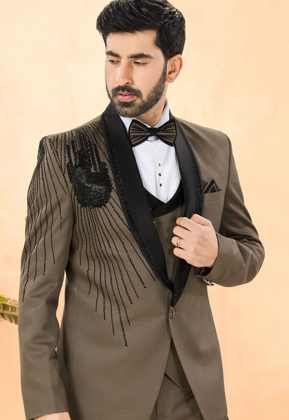 Solid Color Terry Rayon Tuxedo in Brown