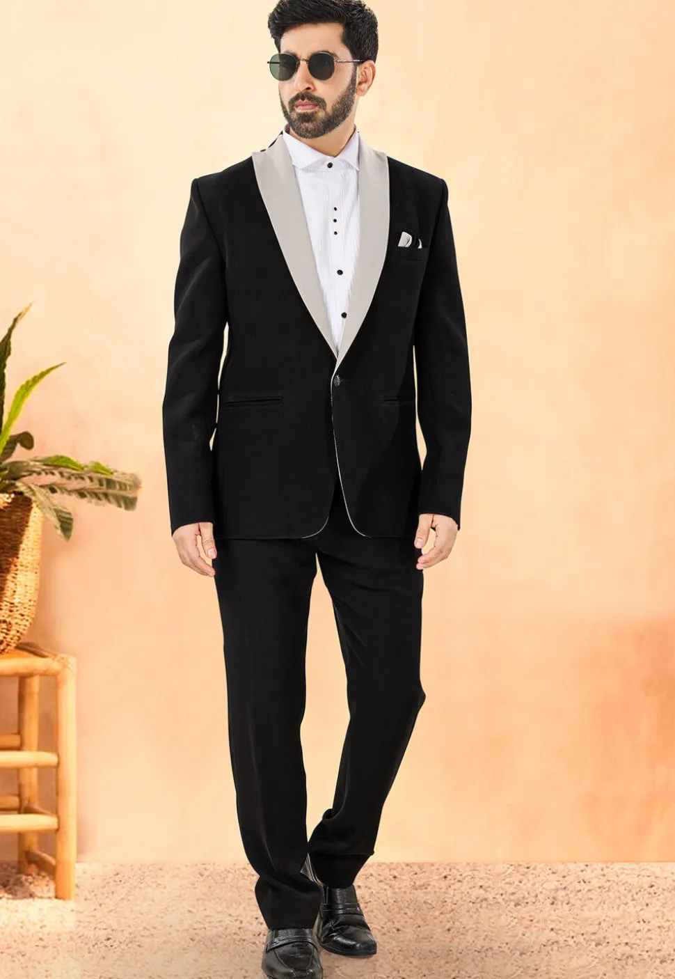 Solid Color Terry Rayon Tuxedo in Black