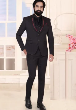 Solid Color Terry Rayon Tuxedo Set in Black