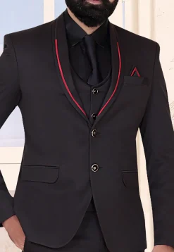 Solid Color Terry Rayon Tuxedo Set in Black