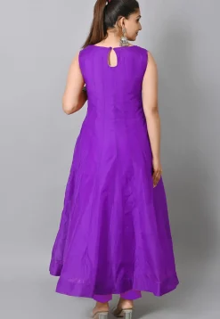 Solid Color Two Toned Silk Abaya Style Suit in Purple