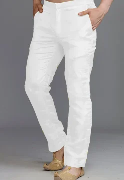 Solid Color Uppada Silk Pant in Off White