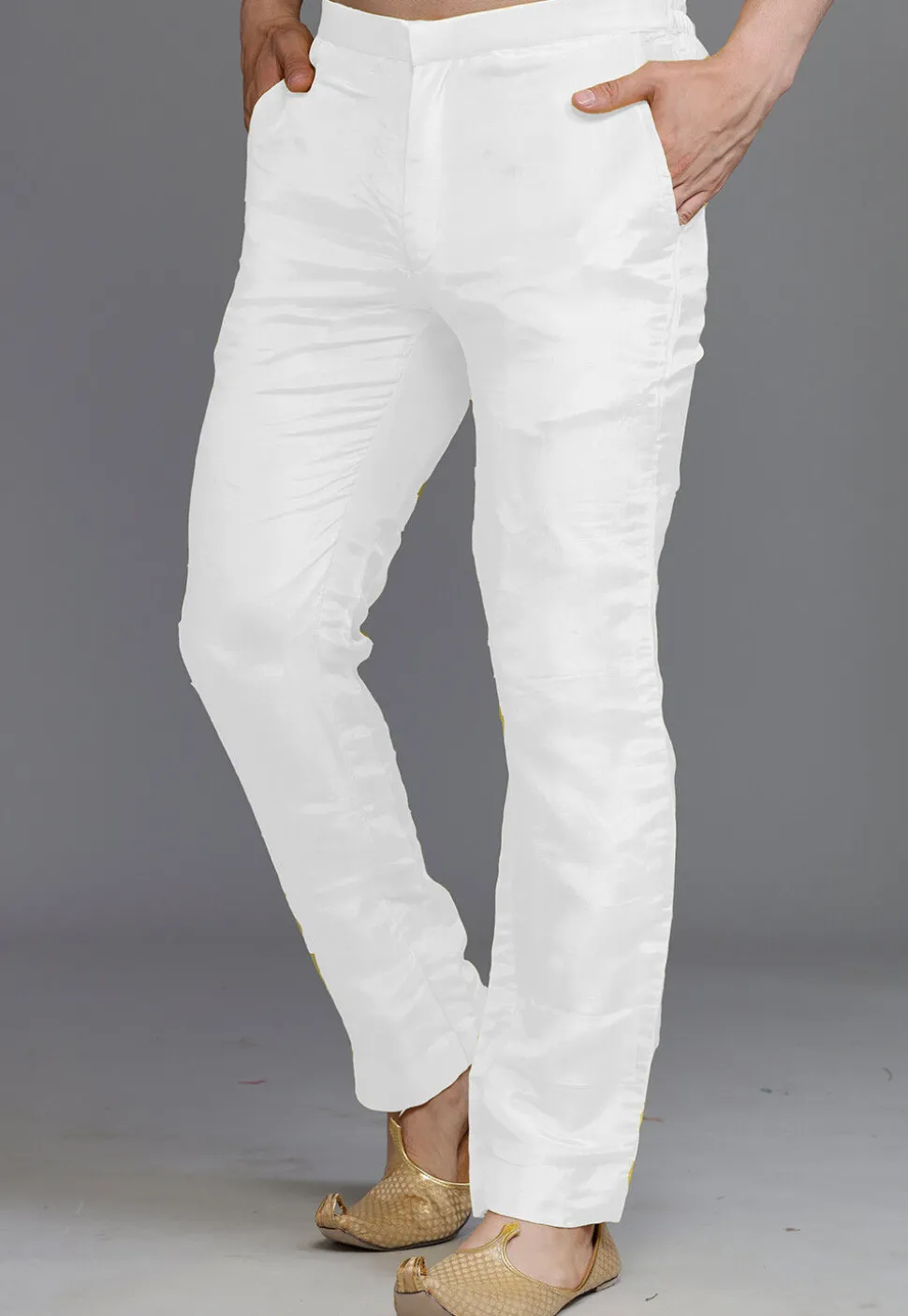 Solid Color Uppada Silk Pant in Off White