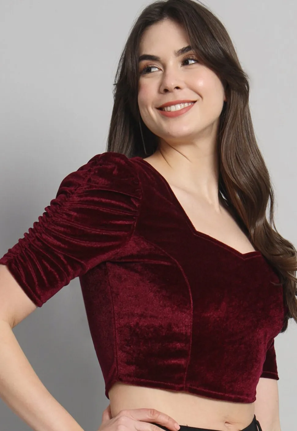 Solid Color Velvet Blouse in Maroon