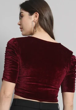 Solid Color Velvet Blouse in Maroon