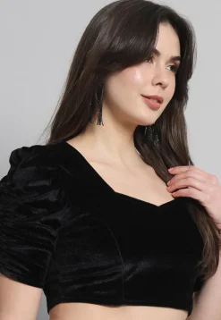Solid Color Velvet Blouse in Black
