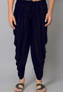 Solid Color Velvet Dhoti in Navy Blue