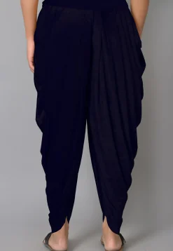 Solid Color Velvet Dhoti in Navy Blue