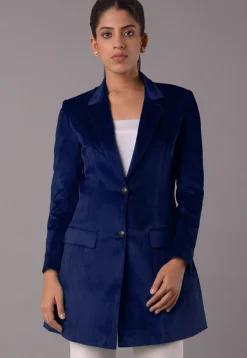 Solid Color Velvet Jacket in Navy Blue