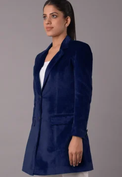Solid Color Velvet Jacket in Navy Blue