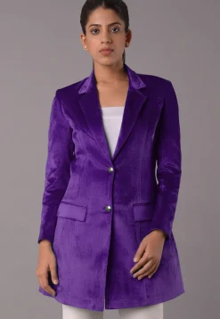 Solid Color Velvet Jacket in Purple