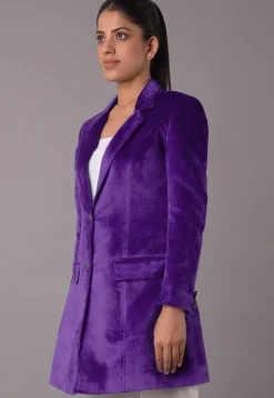 Solid Color Velvet Jacket in Purple