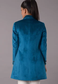 Solid Color Velvet Jacket in Teal Blue