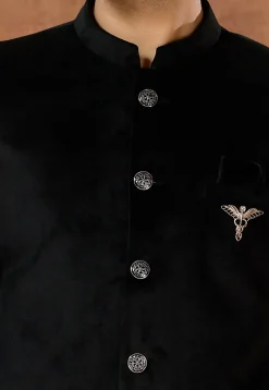 Solid Color Velvet Jodhpuri Suit in Black