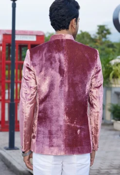 Solid Color Velvet Jodhpuri Suit in Pink