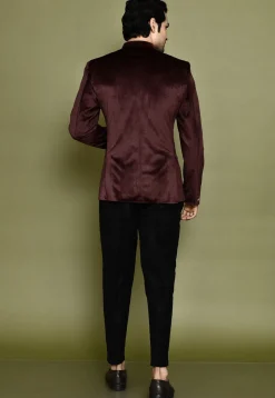 Solid Color Velvet Kurta Set in Wine