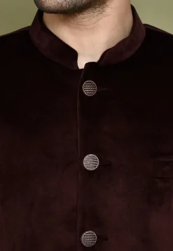 Solid Color Velvet Kurta Set in Wine