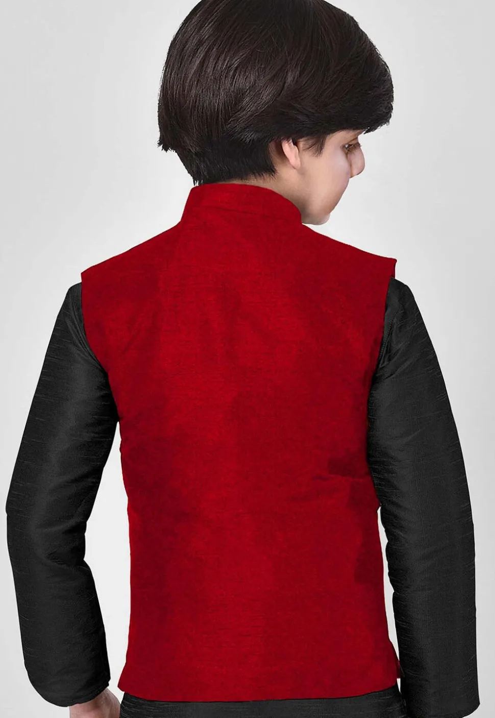 Solid Color Velvet Nehru Jacket in Red