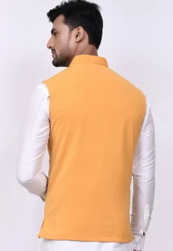 Solid Color Velvet Nehru Jacket in Mustard