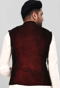 Solid Color Velvet Nehru Jacket in Maroon