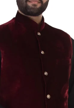 Solid Color Velvet Nehru Jacket in Maroon