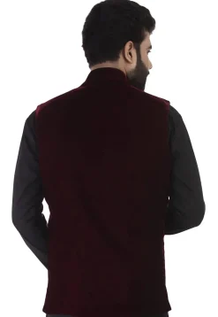 Solid Color Velvet Nehru Jacket in Maroon