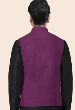 Solid Color Velvet Nehru Jacket in Dark Purple