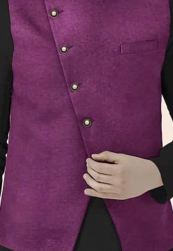 Solid Color Velvet Nehru Jacket in Dark Purple