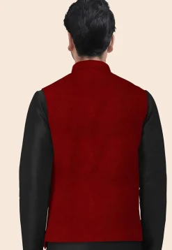 Solid Color Velvet Nehru Jacket in Maroon