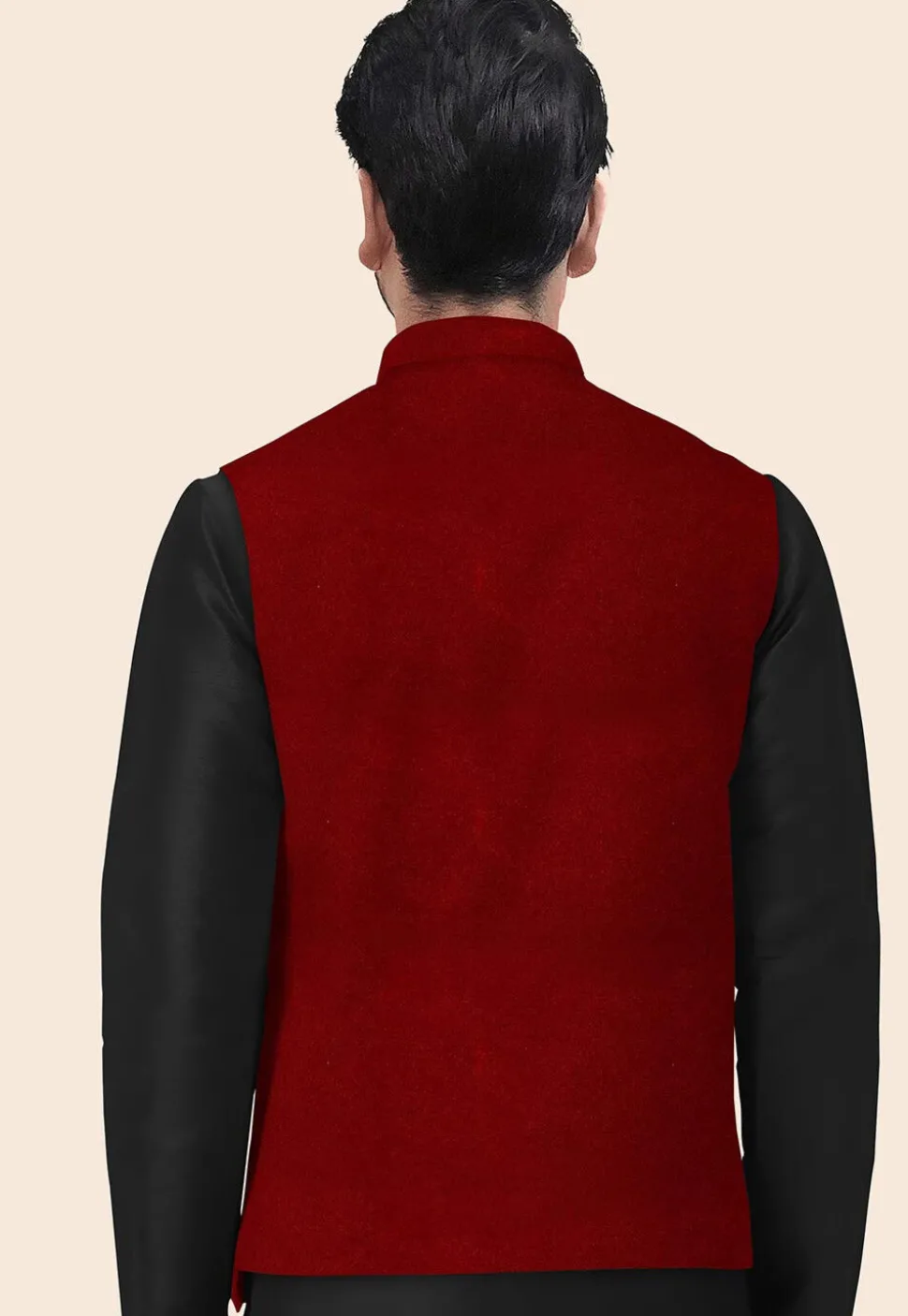 Solid Color Velvet Nehru Jacket in Maroon