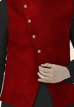 Solid Color Velvet Nehru Jacket in Maroon