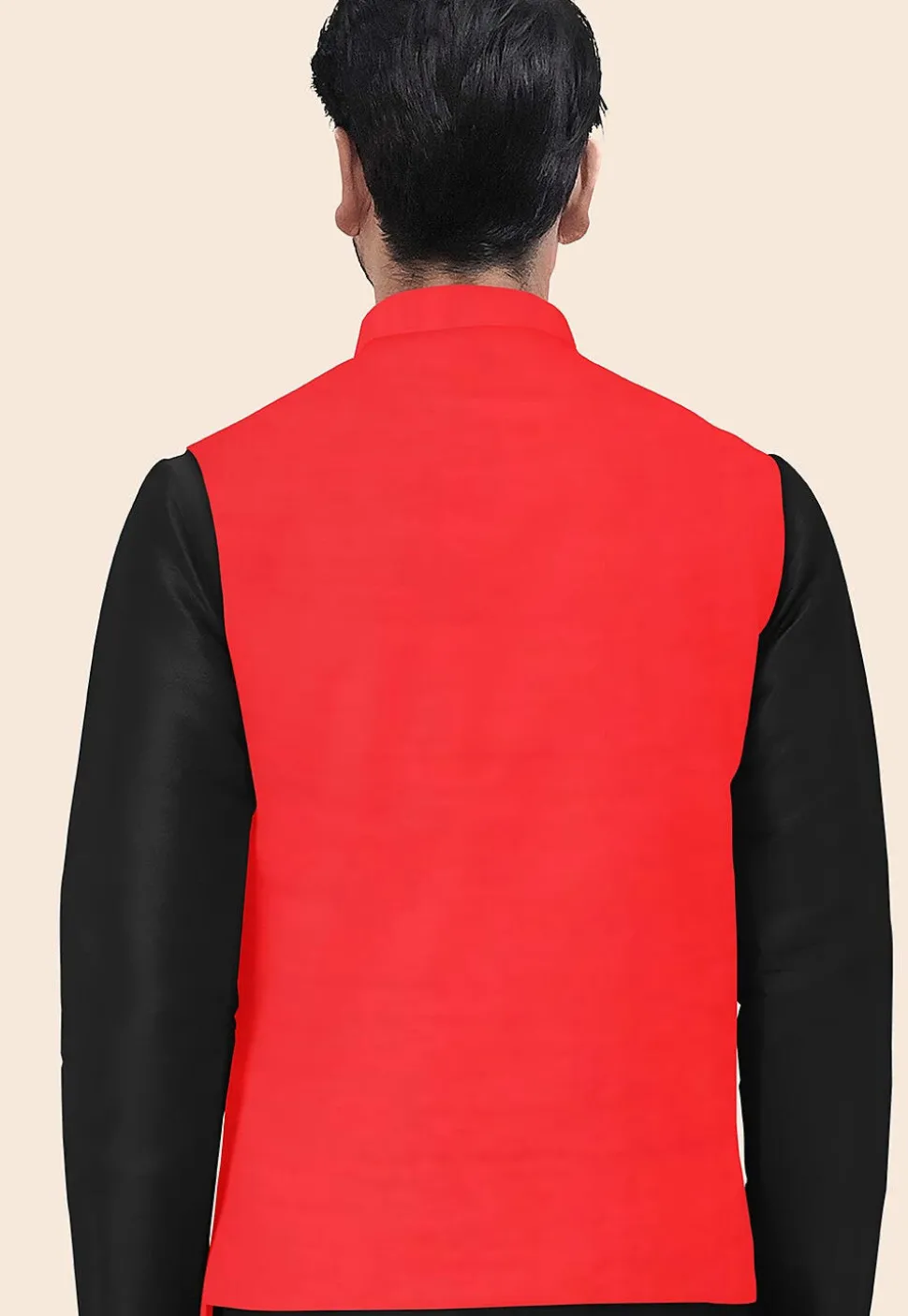 Solid Color Velvet Nehru Jacket in Red